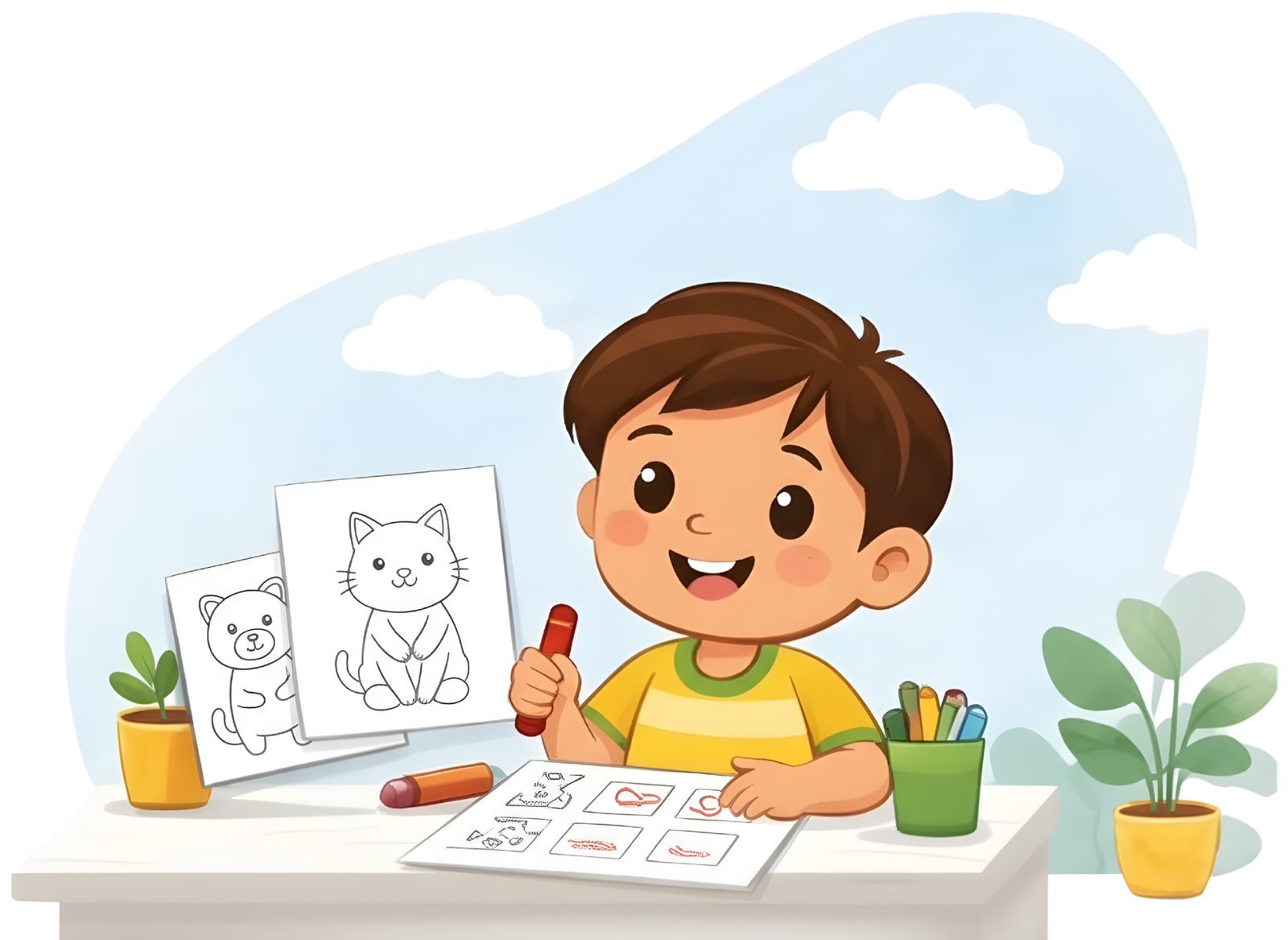 Child using printable coloring worksheets at home