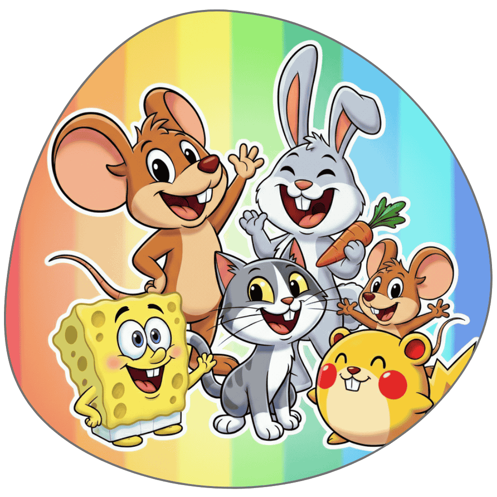 Cute cartoon style characters with rainbow background for kids coloring pages category