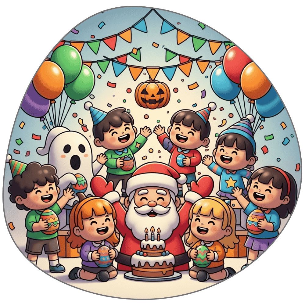 Children celebrating with balloons and party decorations coloring pages category