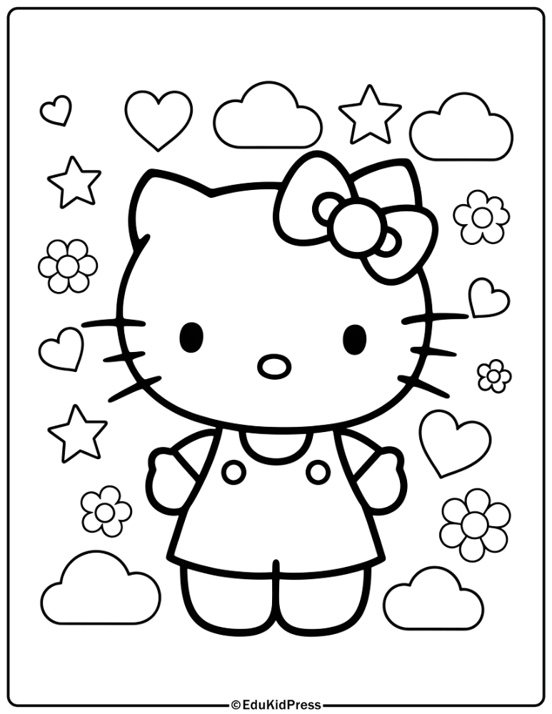 Cute Hello Kitty Coloring Page