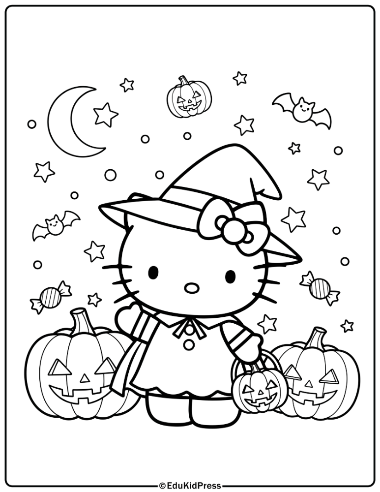 Hello Kitty Halloween Costume Coloring Page