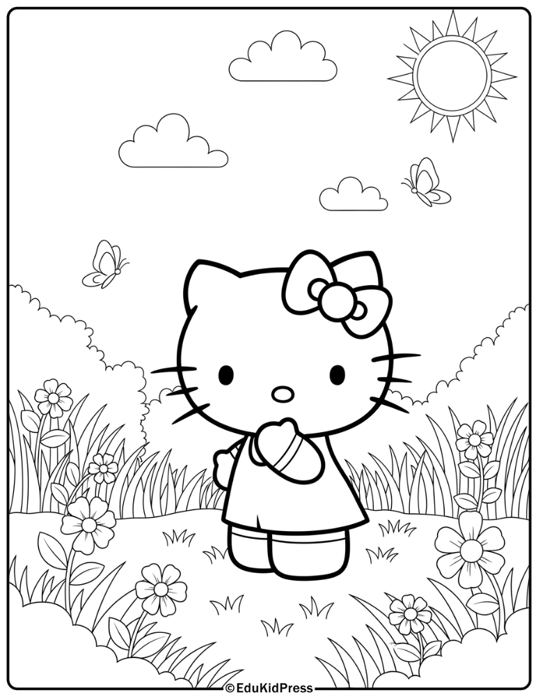 Hello Kitty Line Art Coloring Page