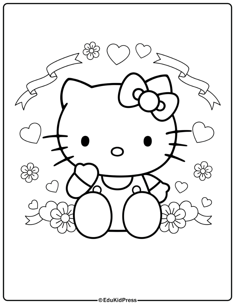 Hello Kitty Love Theme Coloring Page
