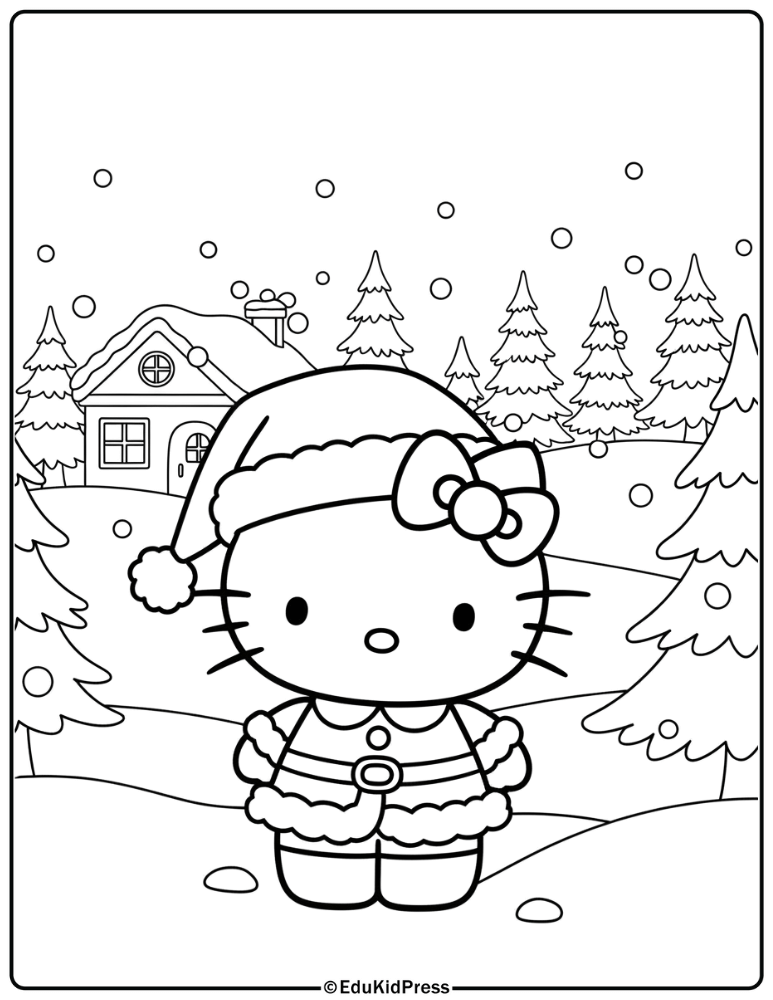Hello Kitty Santa Style Coloring Page