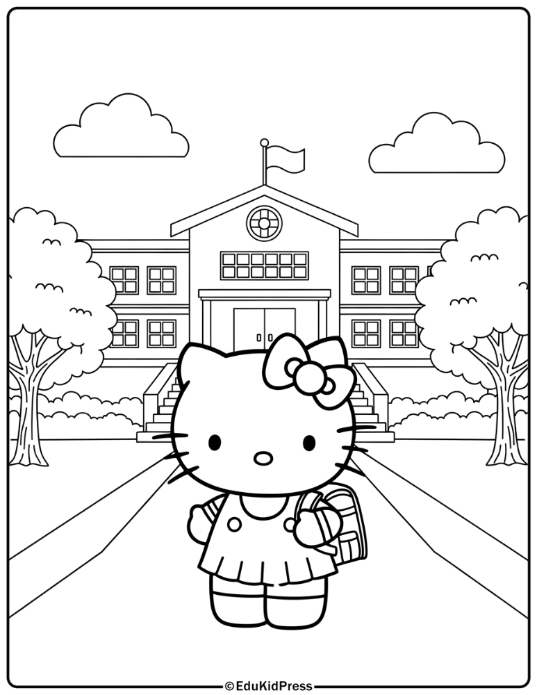 Hello Kitty School Day Coloring Page