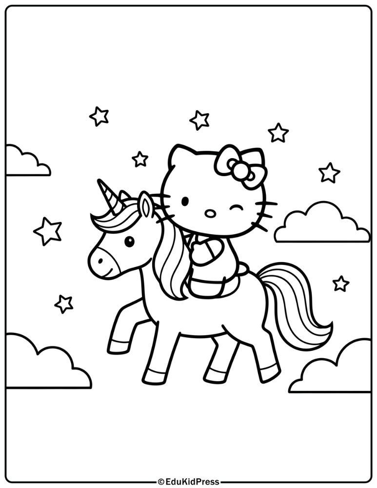 Hello Kitty Unicorn Coloring Page