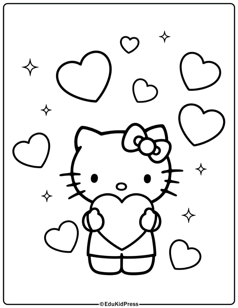 Hello Kitty Valentine Hearts Coloring Page