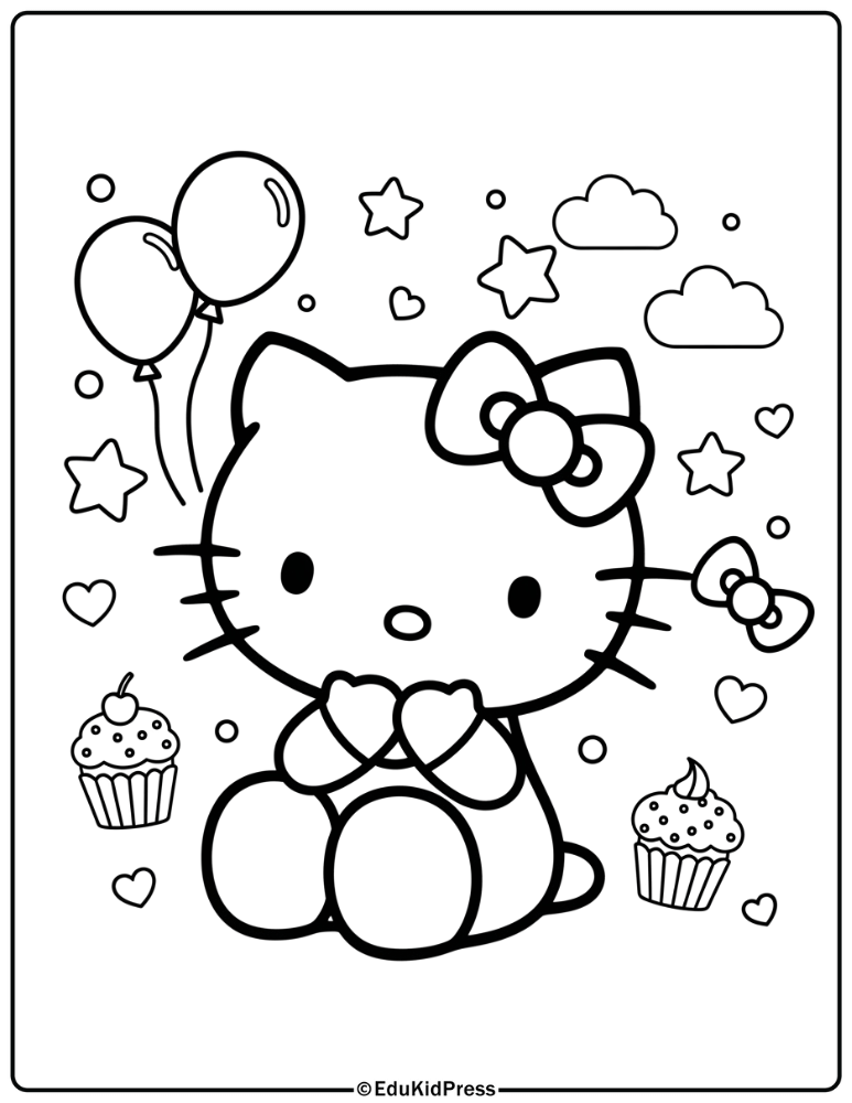 Kawaii Hello Kitty Coloring Page