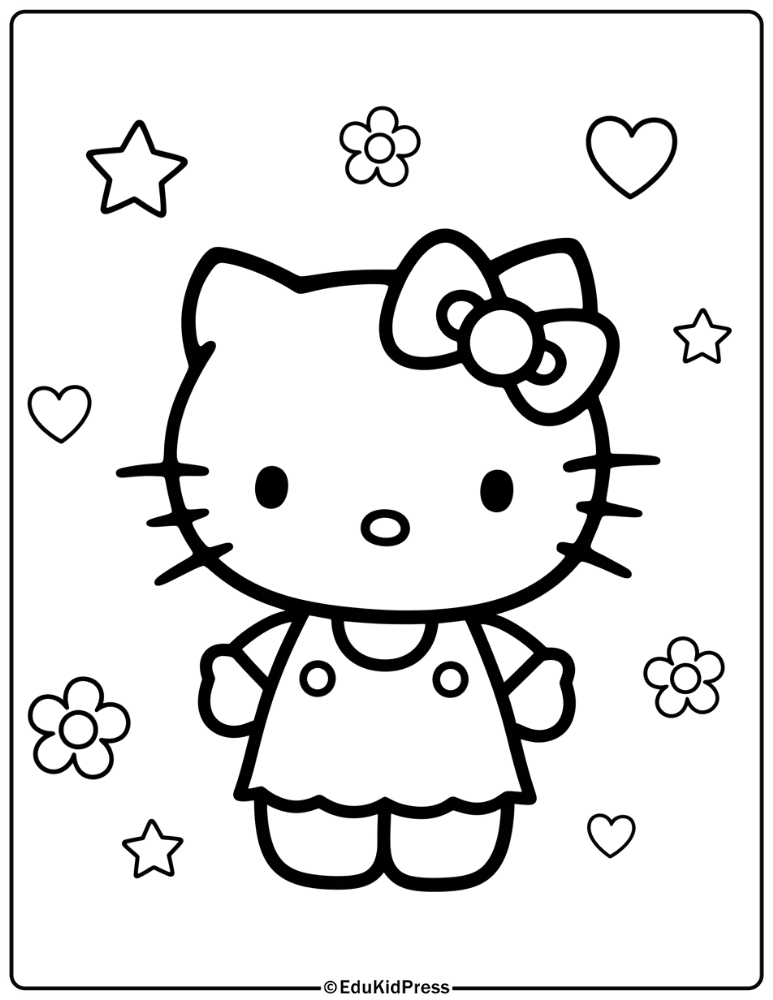 Kawaii Hello Kitty Simple Coloring Page