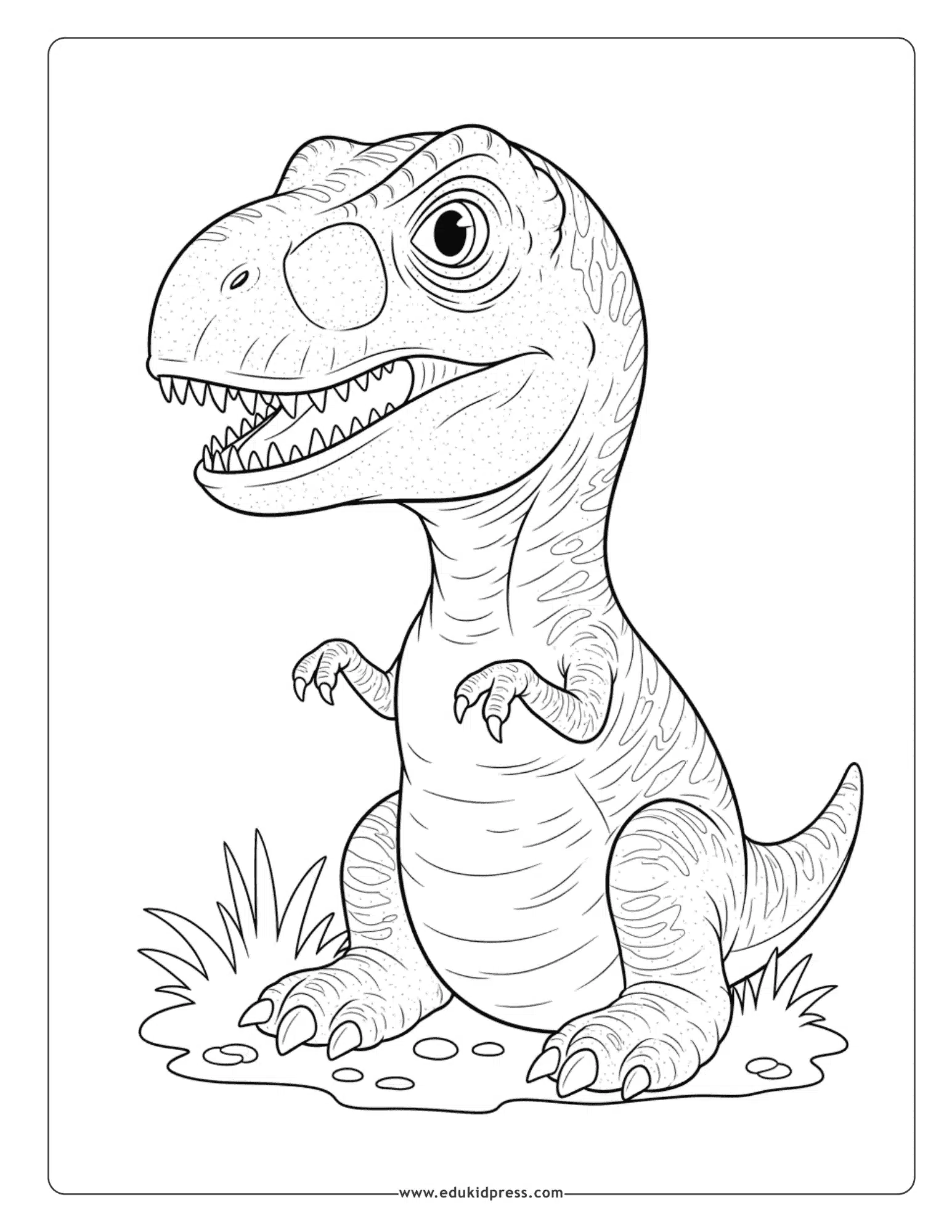 Baby T-Rex hatchling coloring page free printable for kids