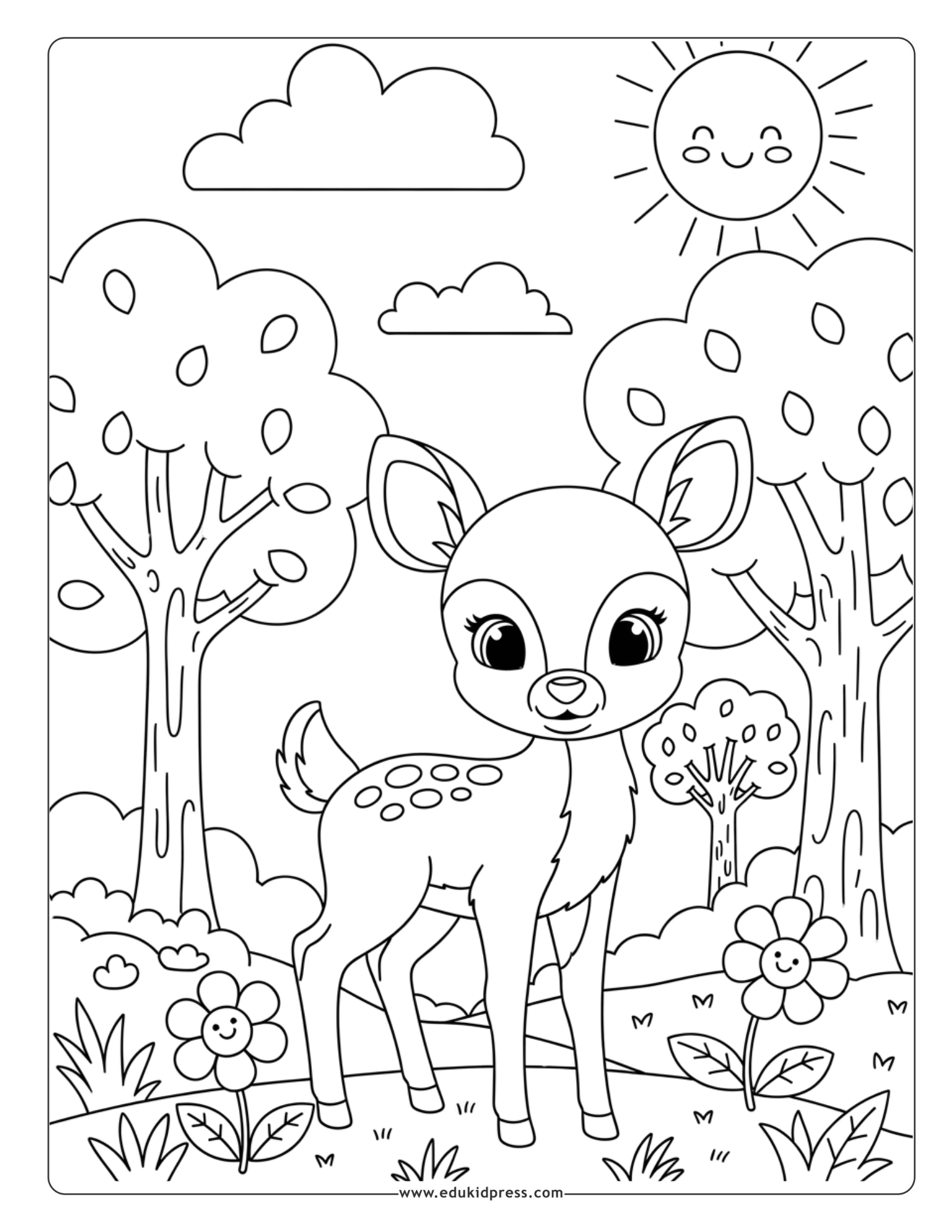 Baby deer fawn coloring page printable free for kids