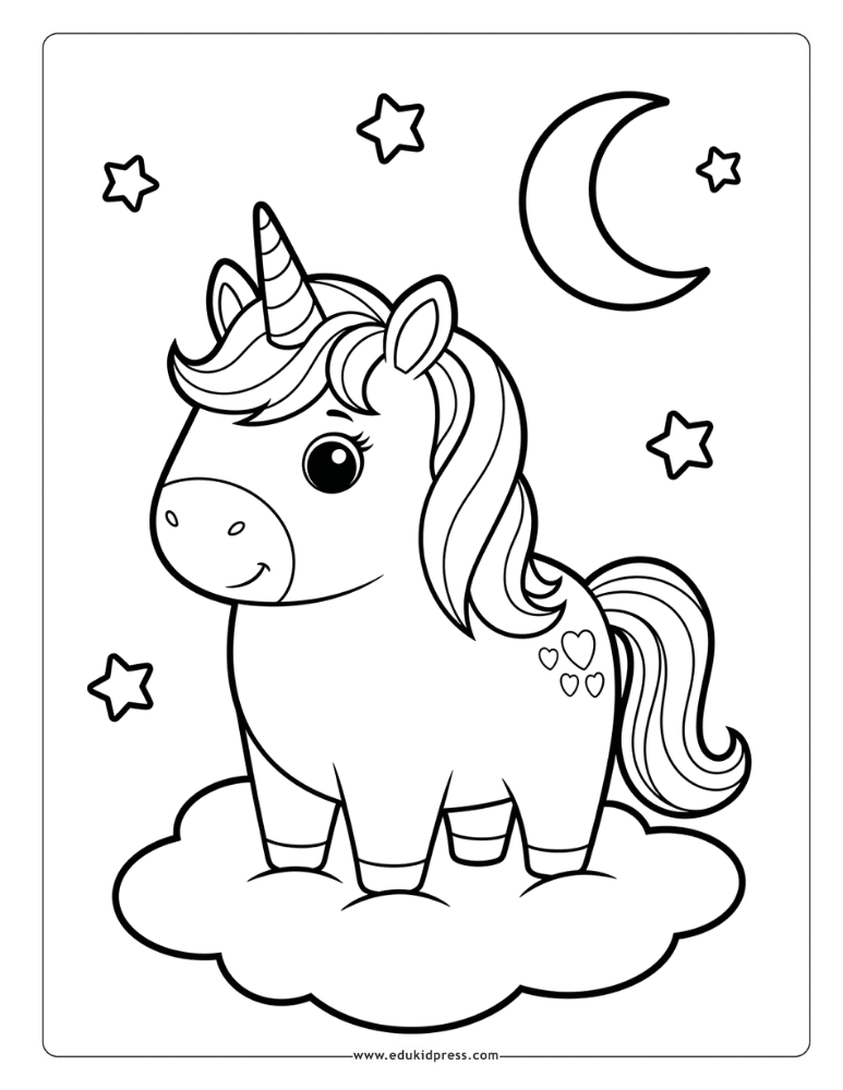Cute Chubby Unicorn Coloring Page for Preschoolers – free printable PDF
