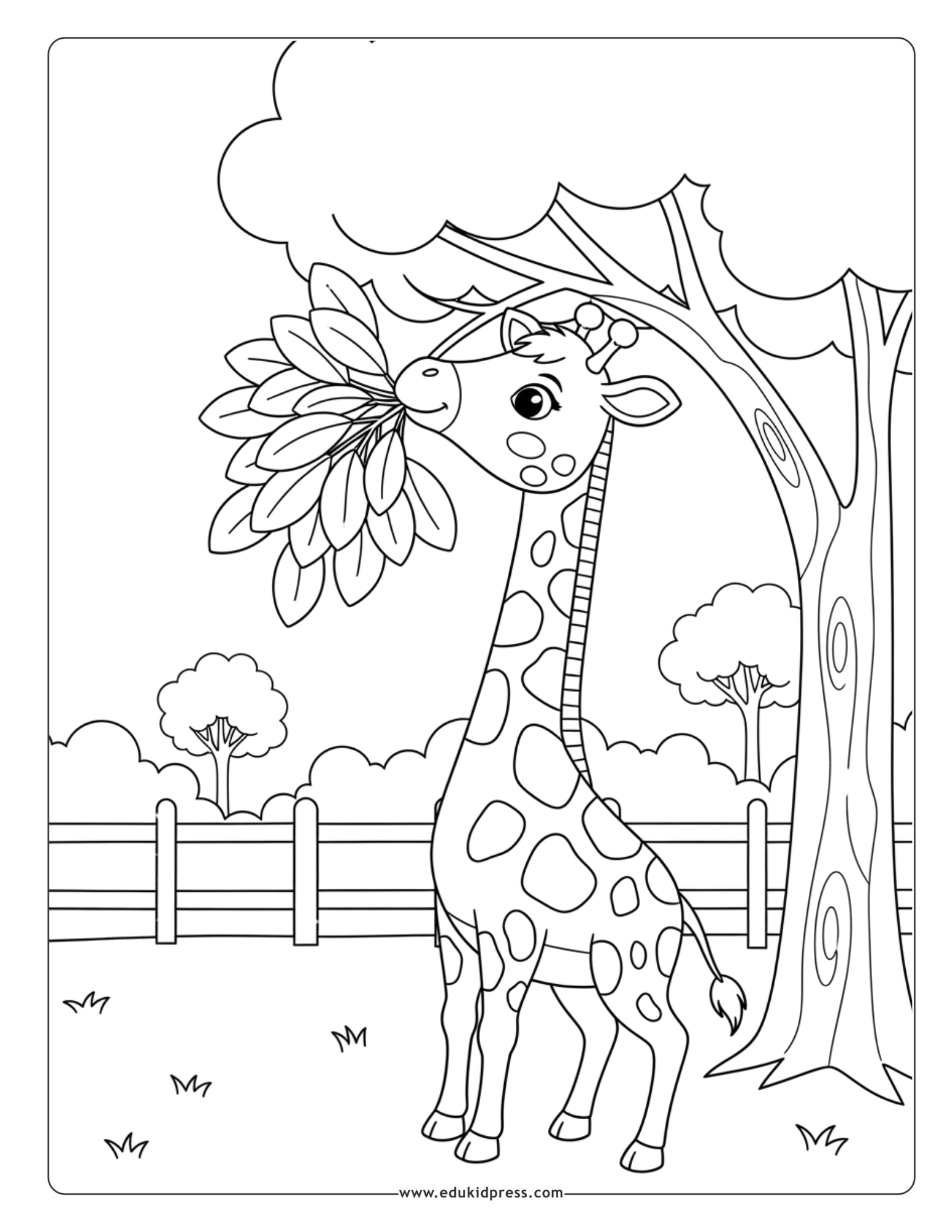 Cute giraffe zoo animal coloring page free printable for kids