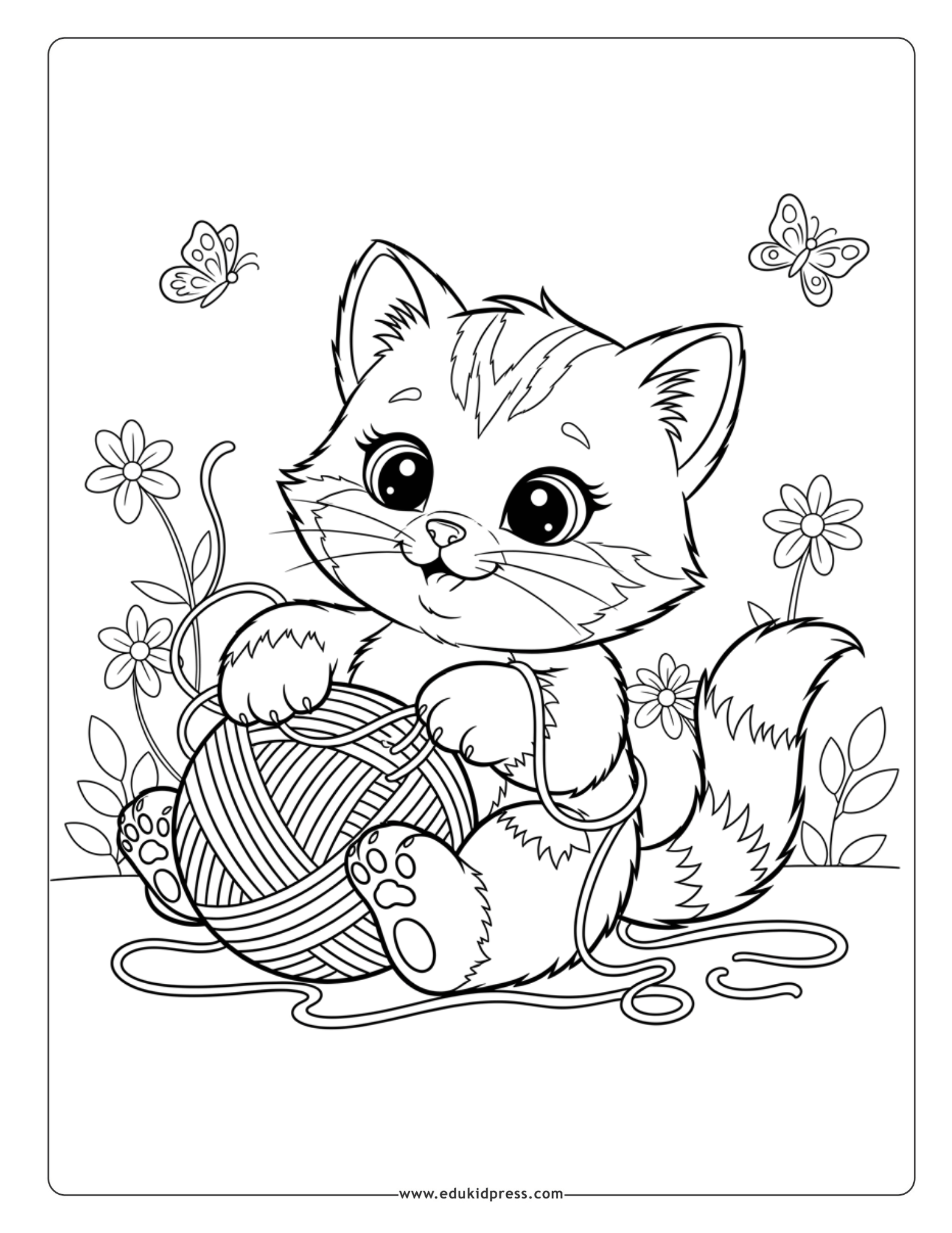 Cute kitten animal coloring page printable free for kids