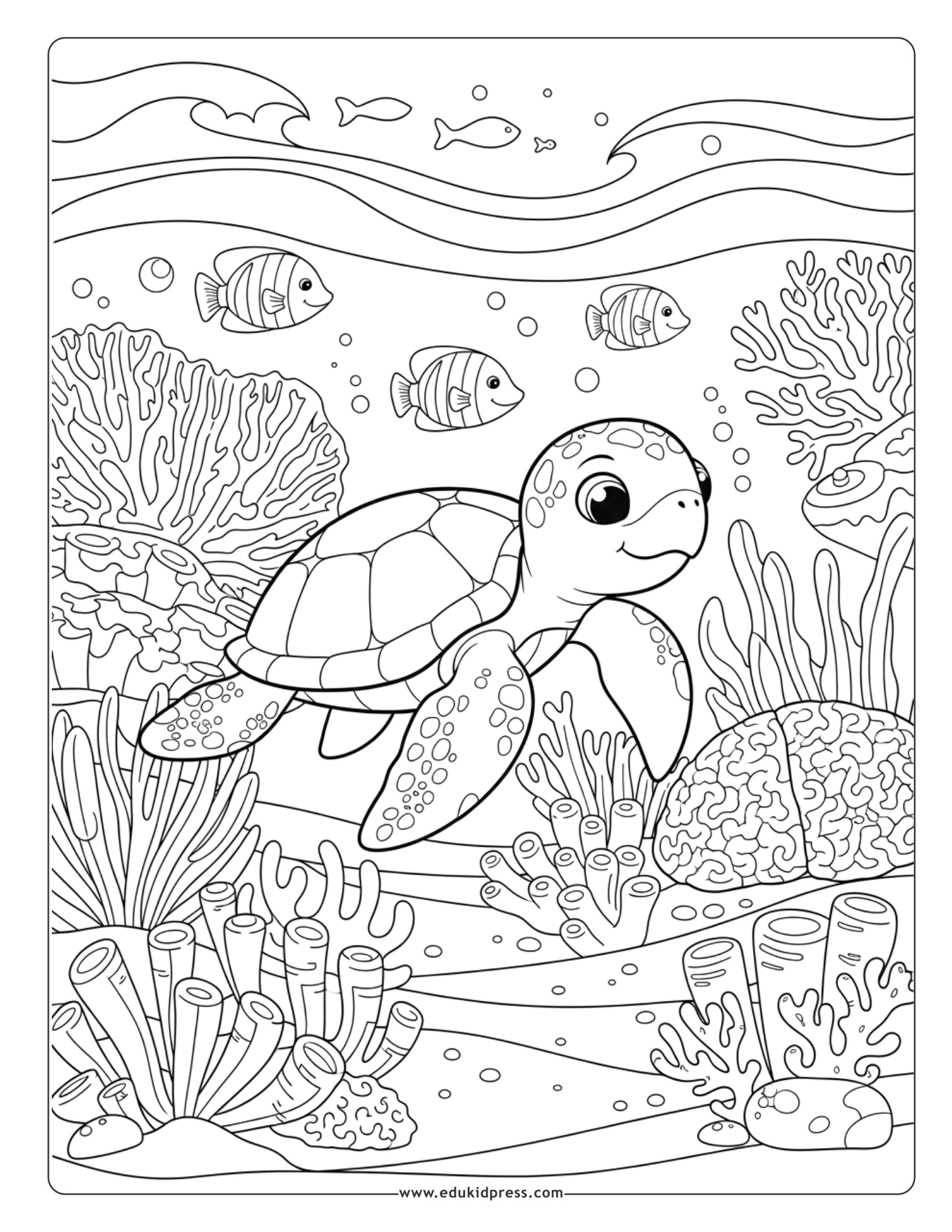 Cute sea turtle coloring page free printable for kids
