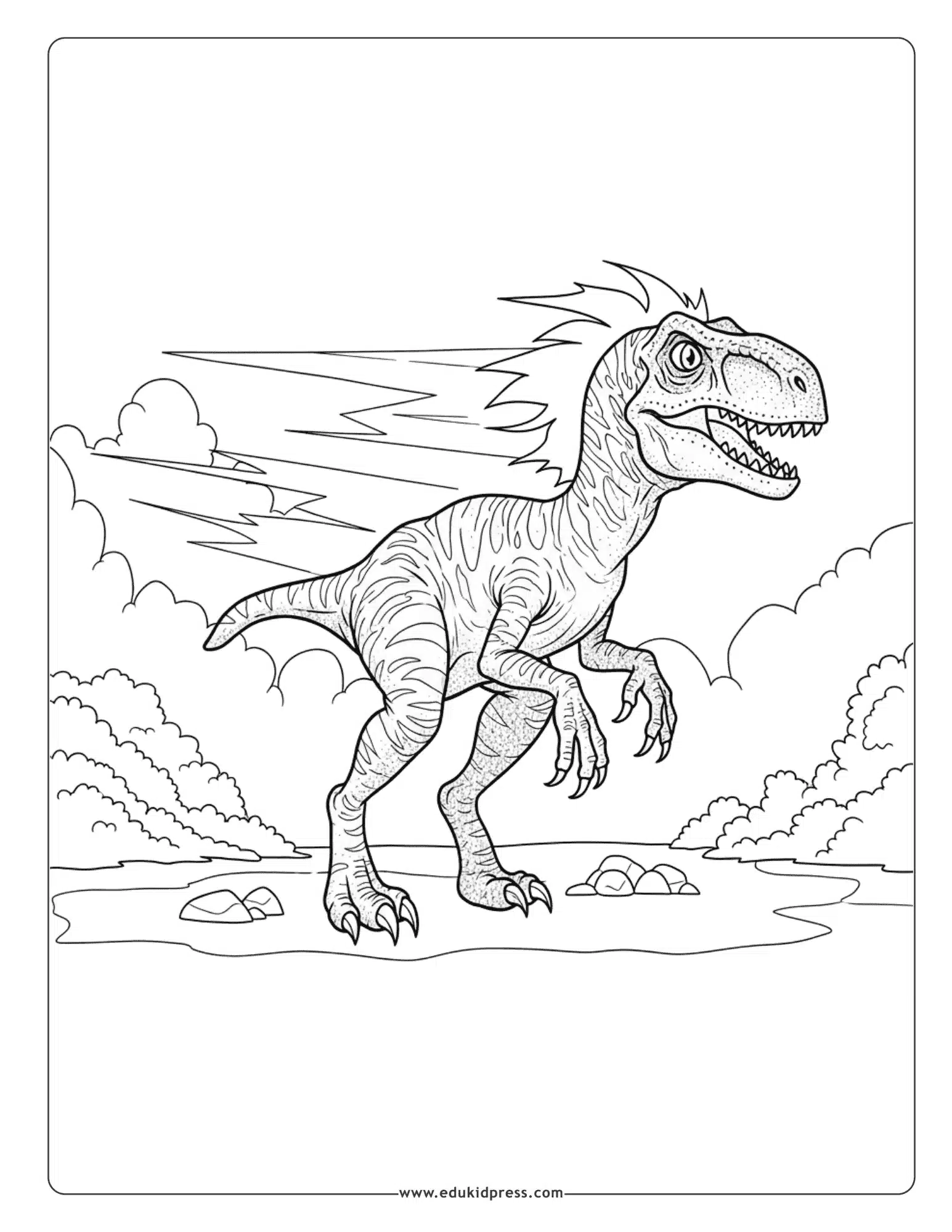 Fast Velociraptor coloring page free printable for kids