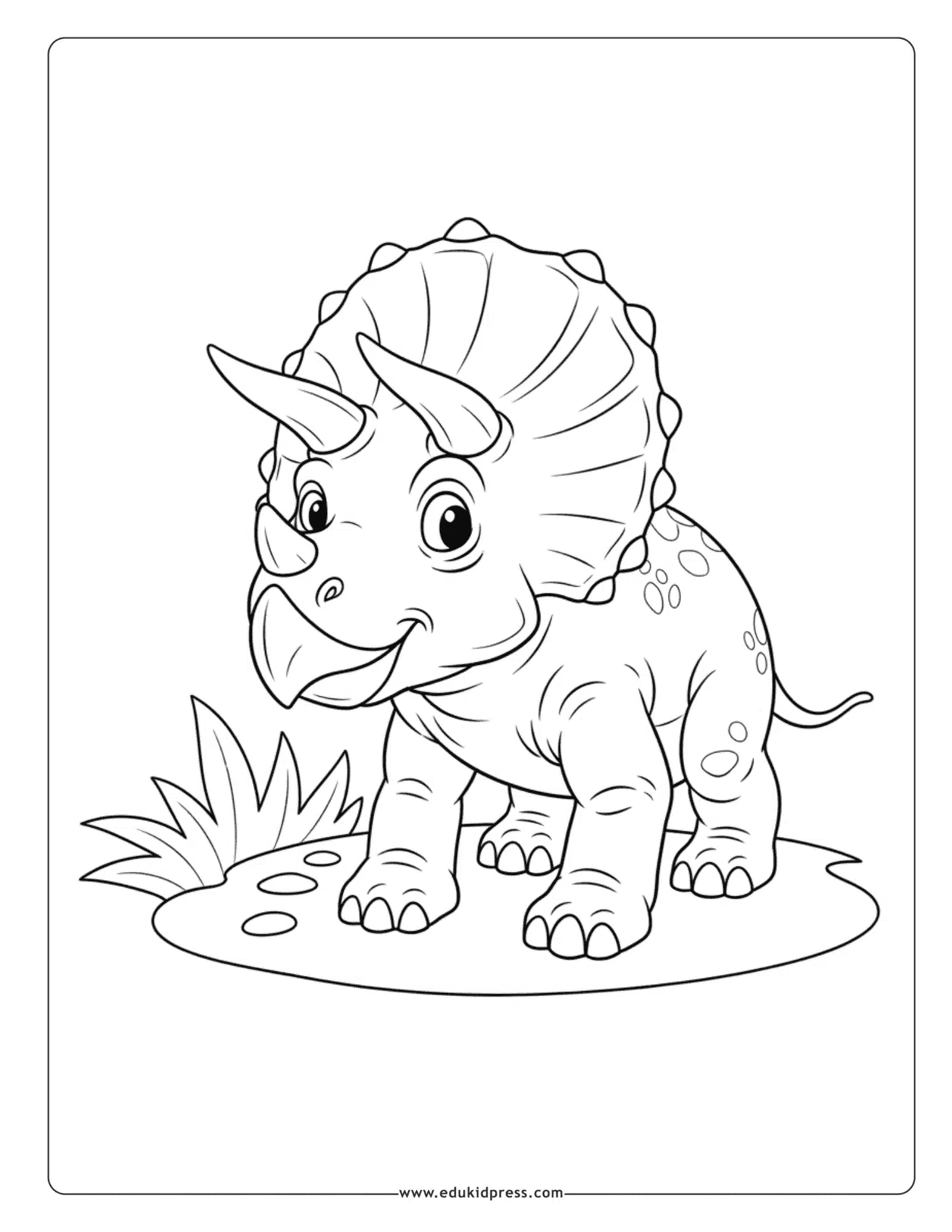 Friendly Triceratops coloring page free printable for kids