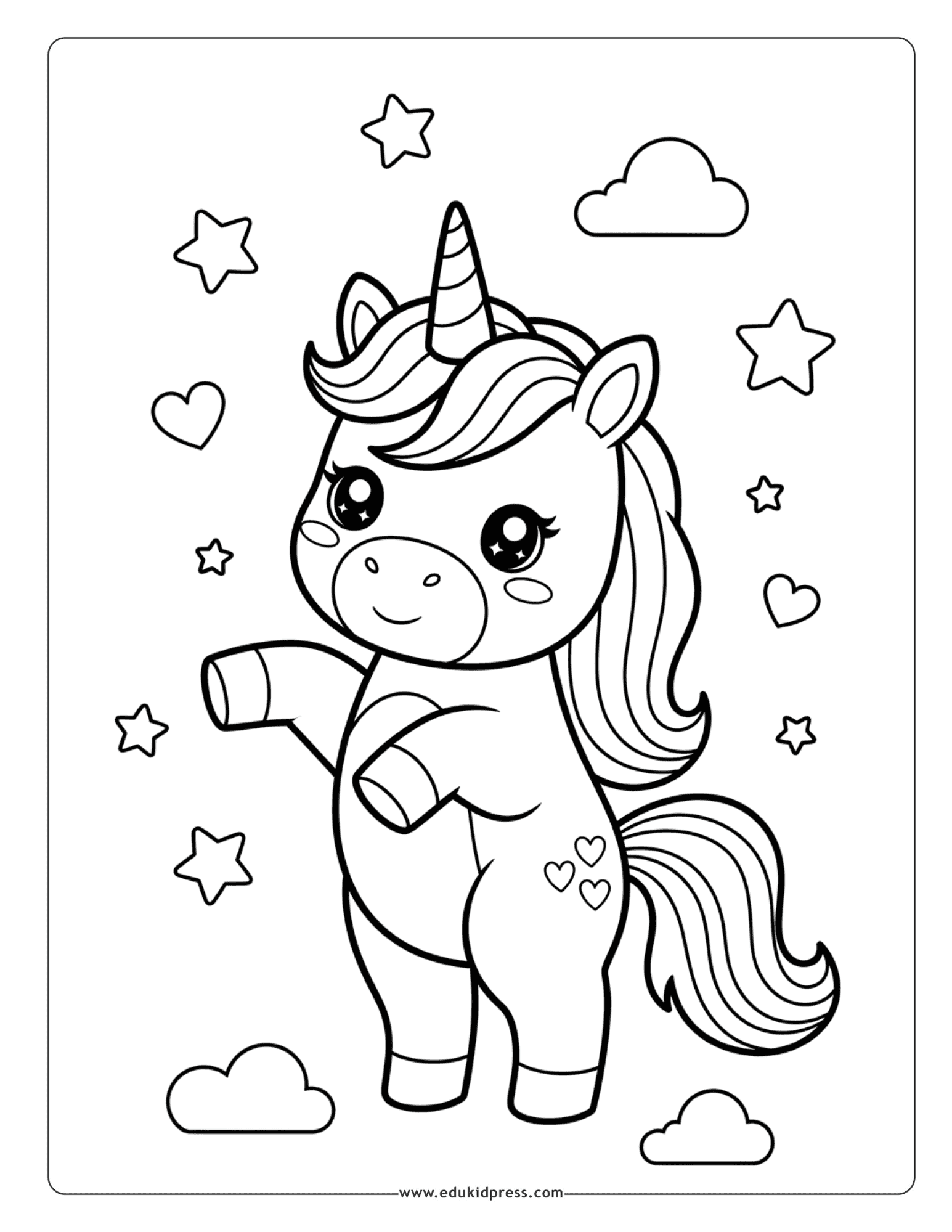 Kawaii Cute Unicorn Coloring Page – free printable for kids