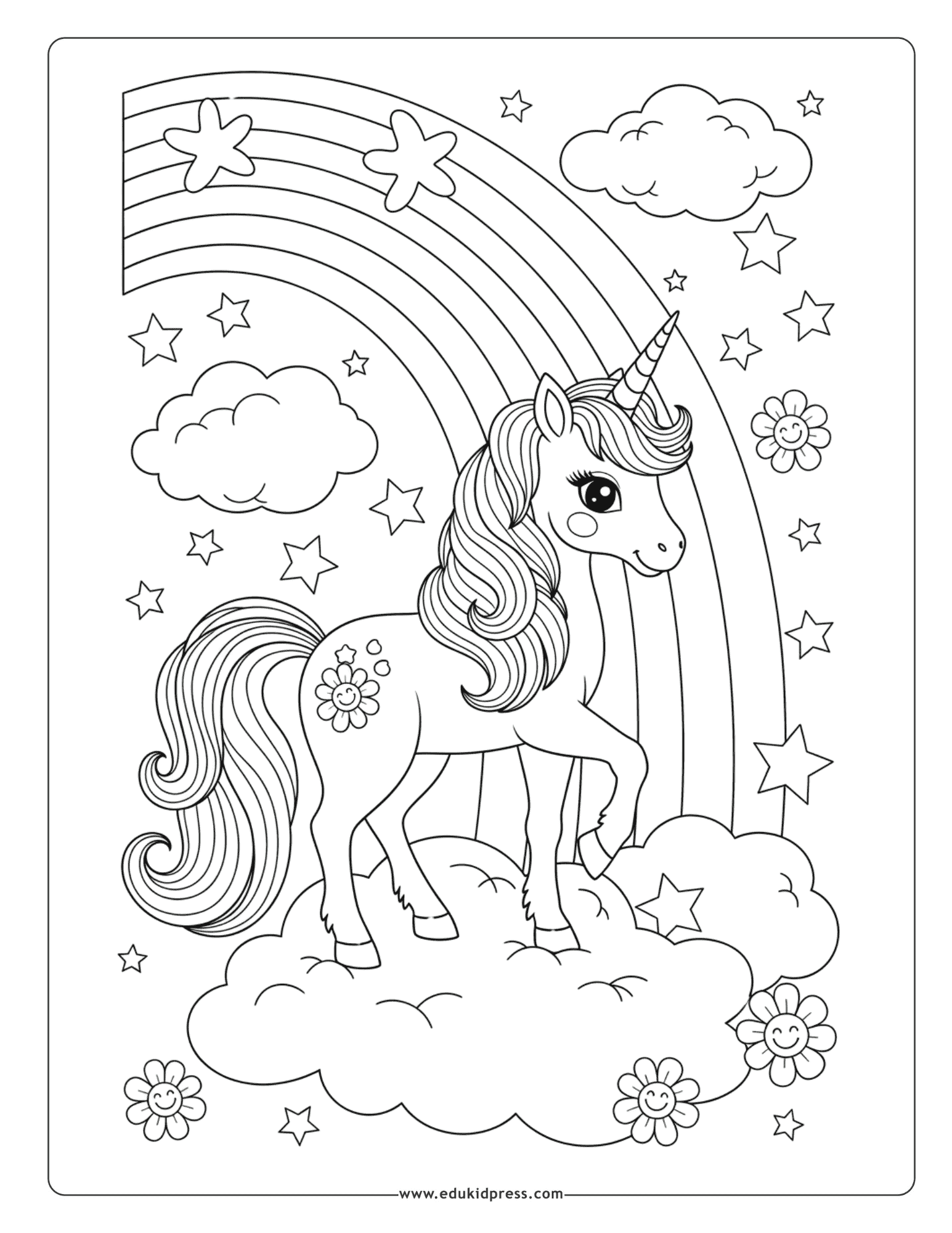 Rainbow Unicorn Coloring Page – free printable for kids