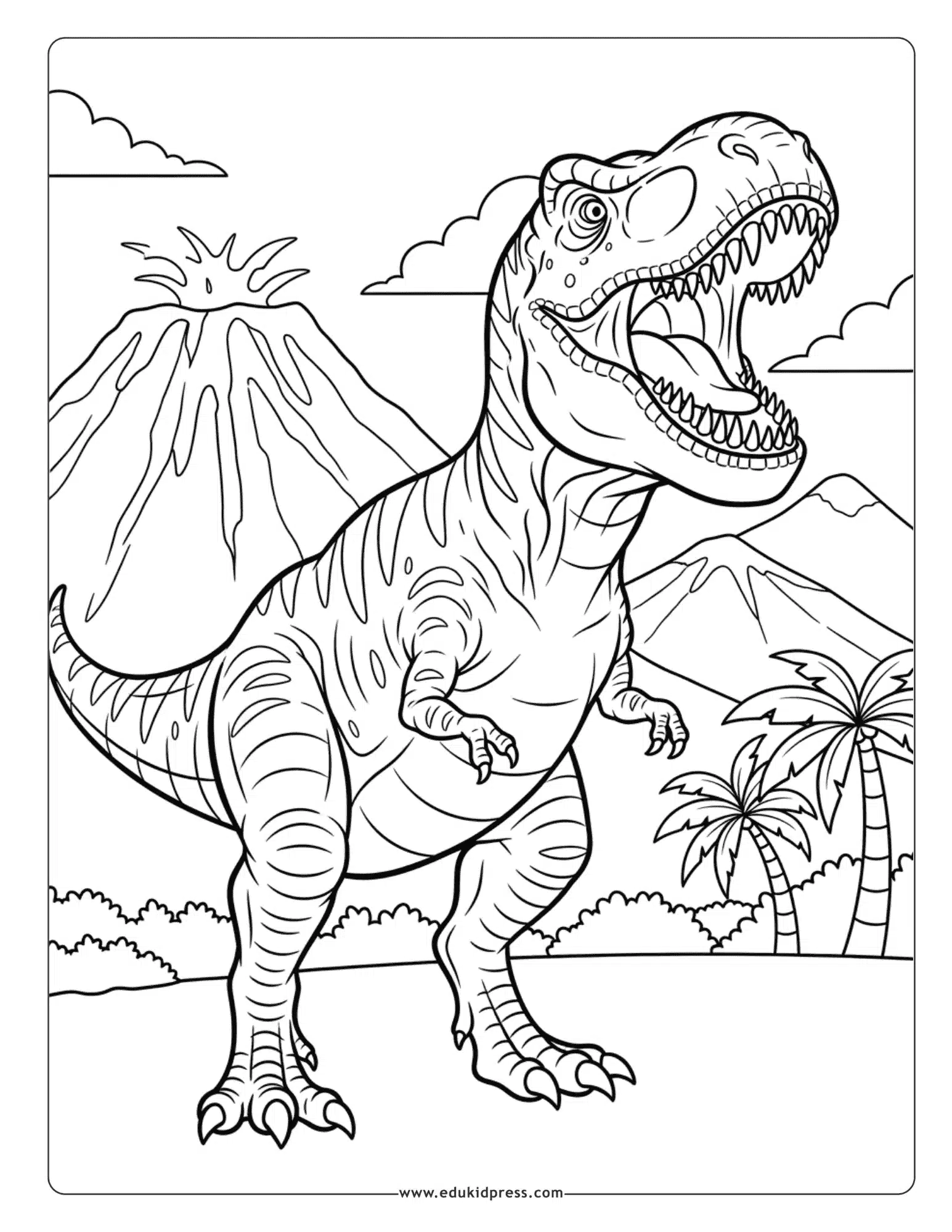 Roaring T-Rex coloring page free printable for kids