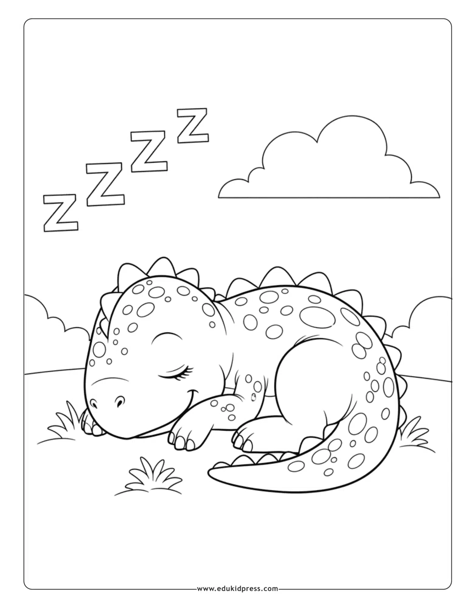 Sleeping baby dino coloring page free printable for kids