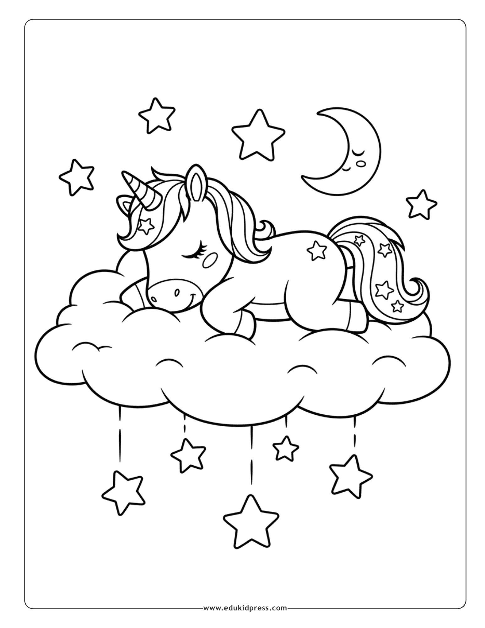 Sleeping Baby Unicorn Coloring Page – free printable PDF for kids