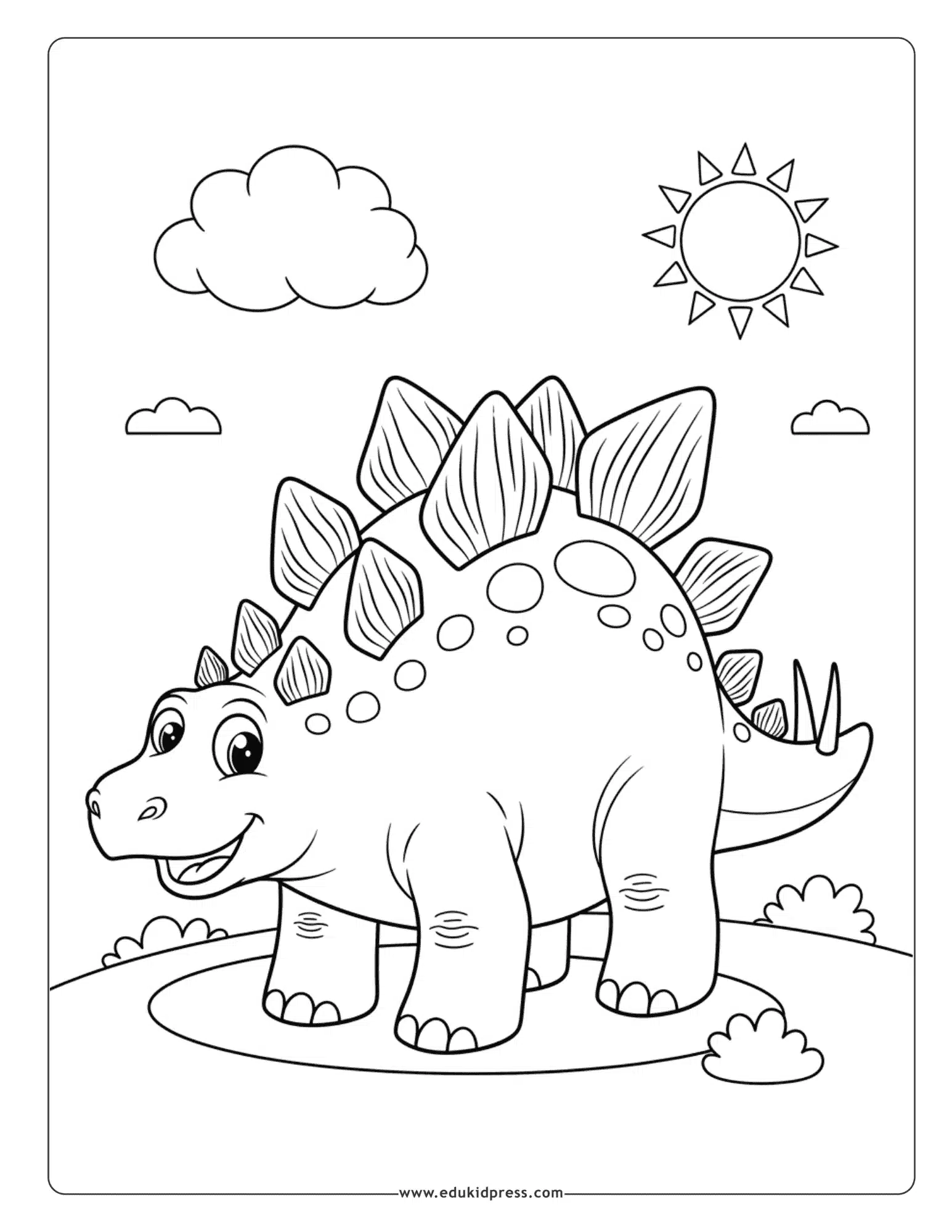 Smiling Stegosaurus coloring page free printable for kids
