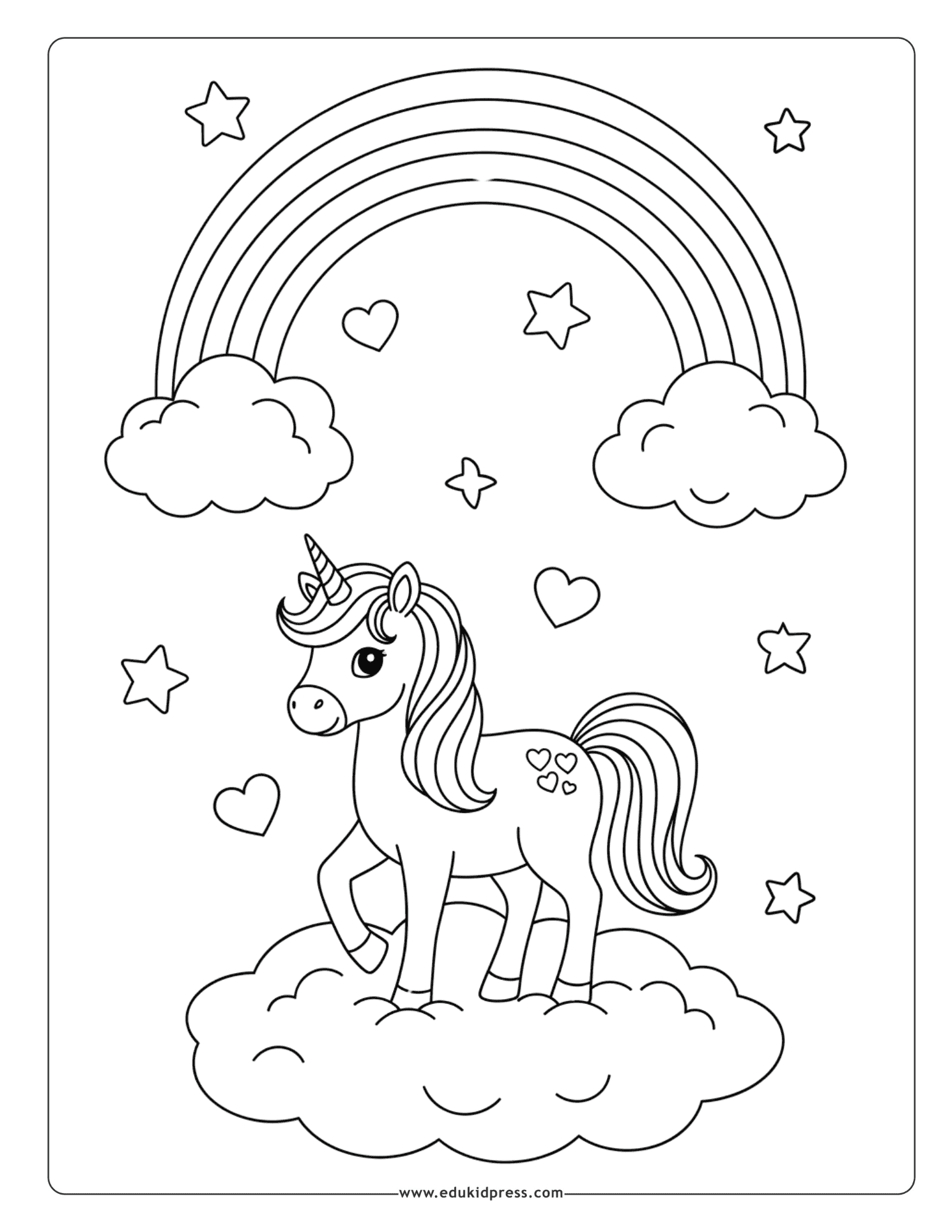 Unicorn and Rainbow Cloud Coloring Page – free printable PDF